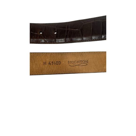 Brighton Brown Leather Croc Embossed Belt Solid Brass Buckle 41409 M Vintage